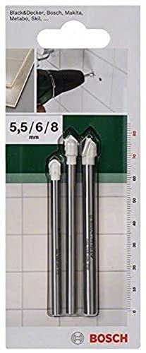 Bosch DIY 2609255590 Set di 3 punte da trapano per piastrelle, 5,5 x 70 mm, 6 x 80 mm, 8 x 80 mm