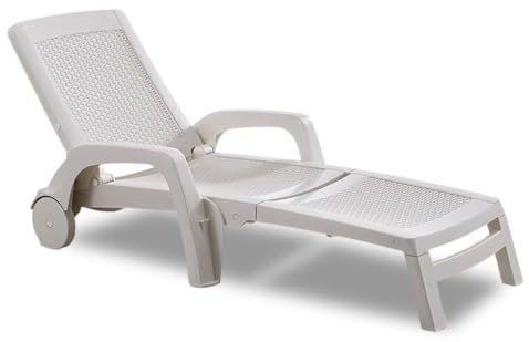 BICA Lettino Miami Sonnenliege weiß, Gartenliege verstellbar, Sonnenliege mit Rollen, Poolliege