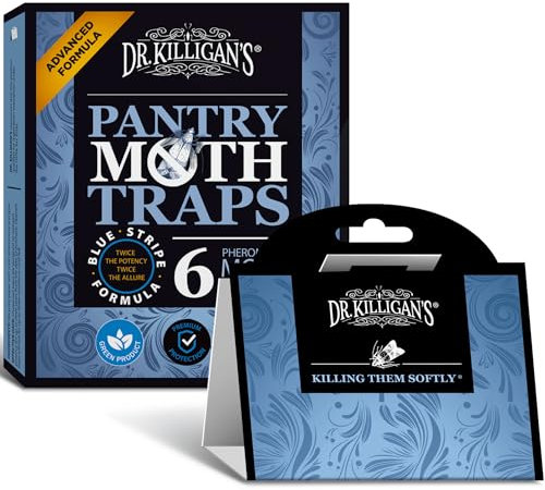 Dr. Killigan's Premium Pantry Moth Traps with Pheromones Prime | Safe, Non-Toxic with No Insecticides | Sticky Glue Trap for Food and Cupboard Moths in Your Kitchen | Organic (6, Blue)