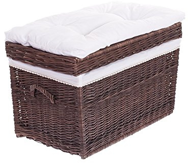 e-wicker24 Baule in Vimini Cassapanca Vintage Fatto a Mano Cesta Vimini con Coperchio Cesta Baule da Interno Cesta Porta Giochi Contenitore Vimini Cassapanca in Vimini (marrone scuro_bianco)