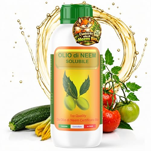 Olio di Neem Piante Biologico 1 Litro Concentrato Idrosolubile Soluzione Naturale contro Afidi Cocciniglia Ragnetto Rosso Popillia Japonica Moscerini per Orto e Giardino Argan Italia