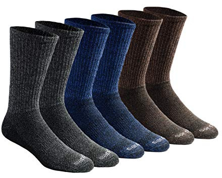 Dickies Men's Dri-Tech Essential Moisture Control Crew Socks Multipack, Grey/Blue/Brown (6 Pairs), Large