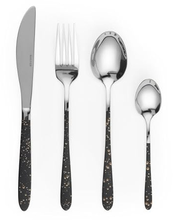 Salter BW09496 16 Piece Cutlery Set - 18/0 Stainless Steel Tableware for 4 Place Settings, Speckled Marble Gold Design Handles, Hand Wash Only, Includes Forks, Knives, Teaspoons and Tablespoons