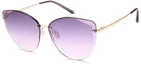 styleBREAKER Gafas de sol cateye para mujer con corte de diamante, sin montura y lentes tintados, patillas de metal 09020123, Montura dorado/vidrio violeta degradado