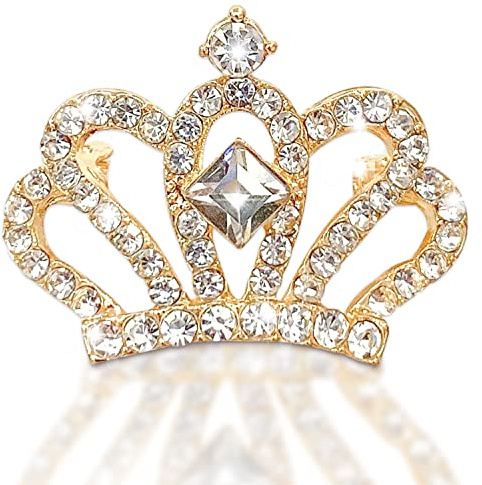 Broche de corona, broches de corona para mujer, broche de corona de cristal transparente para mujer, broche de corona de cristal para ropa, cárdigan y vestido (gold-1)