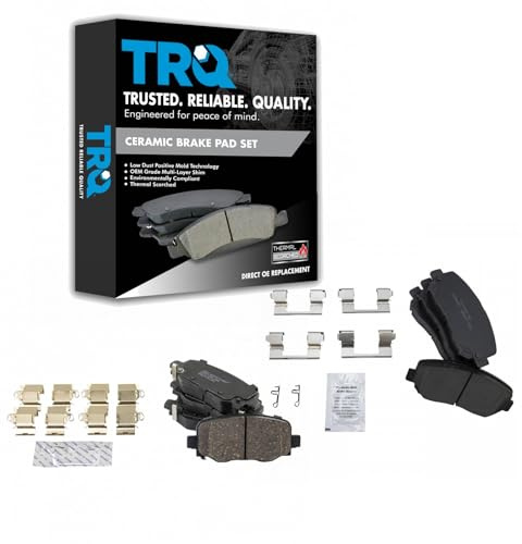 TRQ Front and Rear Ceramic Brake Pad Set Compatible with 2015-2017 Chrysler 200 2014-2019 Jeep Cherokee with 278mm Diameter Front Rotors