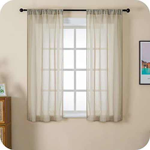 GIRASOLE HOME® Coppia Tende Filtranti Fantasia a Righe Verticali Tenda per Finestra ed Interni 2 Pannelli con Tasca e Passanti Nascosti (Tortora, 70x145cm)