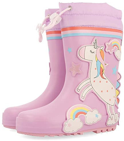 Botas de agua malva con estampado de unicornio para niña y niño kinloss
