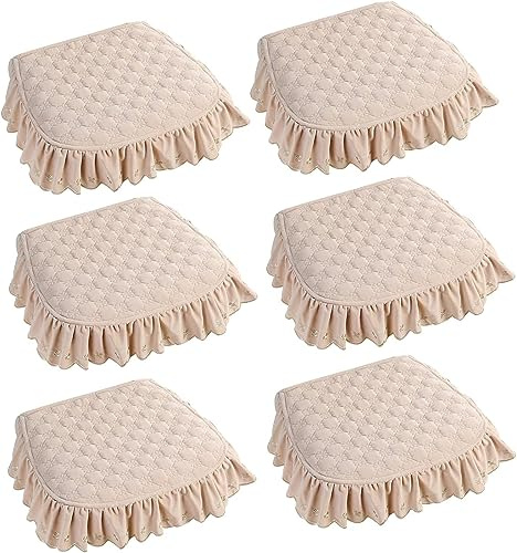 ZTGL Cuscini per Sedie con Volant 45x43, Imbottitura Cuscino Trapuntato, Cuscini Sedie Antiscivolo, Confortevoli, Resistenti, Lavabili, per Cucina, Camera da Letto, Beige, 6 Pack