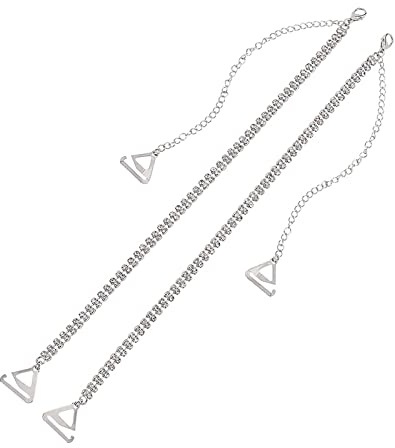 LuckyOpt Tirantes de sujetador de diamantes de imitación, 16.54 pulgadas ajustable mariposa strass hombro para cuello en V, chaleco, vestidos, correa invisible diamante para fiesta, plata, M