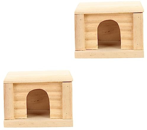 FOMIYES 2 Pièces Cabane pour Animaux De Compagnie Yeux Autocollants Haut Plat Jouets De La Maison Hamster Cabane en Rondins en Bois
