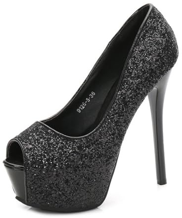 Scarpe con Tacco E Plateau con Paillettes Tacco A Spillo Peep Toe Pumps Sandali 10/12/14cm Abiti da Festa Scarpe da Sposa (Argento 12CM,37)