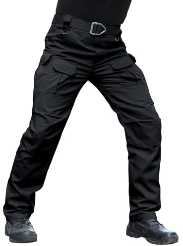 Hiwise Men's Stretch Tactical Pants Water Resistant Ripstop Cargo Pants Outdoor Lightweight EDC Work Hiking Pants (Black, 36WX32L)