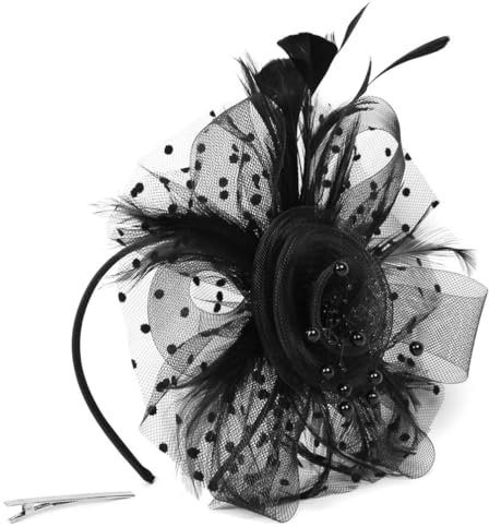 Jieddey Fascinator Hut,Vintage Schleier Mesh Stirnband Frauen Schwarz Untertasse Sinamay Stirnband Kirche Haarschmuck Hochzeit Ascot Hut Hatinator Vogelkäfig Schleier Feder Mesh Gesicht für Tea Party