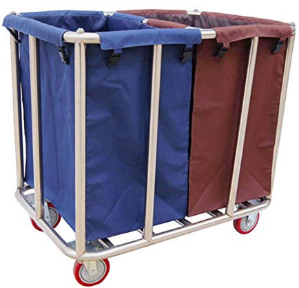 Carrello portabiancheria su ruote, carrello in lino a 2 sezioni con borse rimovibili per servizio di pulizia - Carrello a mano mobile per un facile trasporto e organizzazione
