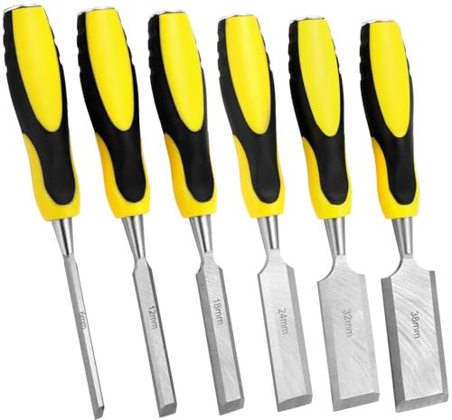 QWORK® 6 Stück Stechbeitel Set, 6 mm/12 mm/19 mm/25 mm/32 mm/38 mm Holzmeißel, für Holzbearbeitung und Schnitzerei