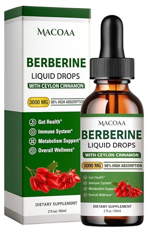 Berberine Supplement 3000mg High Strength, 100% Absorption with 3X Berberine 1000mg High Strengh Concentration, Natural Ingredients, Green Apple Flavour, 60ml