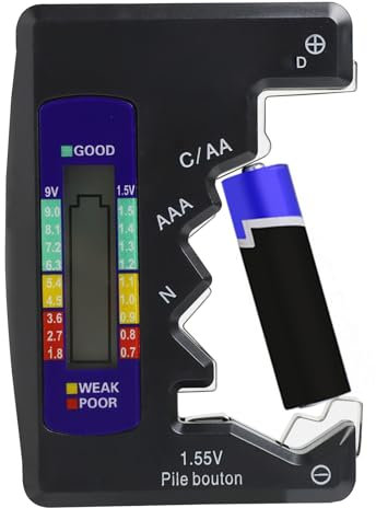 Battery Tester for Small Batteries Universal Household Battery Tester Checker with LCD Display Digital Battery Level Tester for C AA AAA D N 9V 6F22 1.5V Button Cell Safety Black