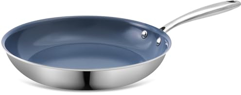 Ephaclad Stainless Steel Nonstick Frying Pan,8 Inch Healthy Non Toxic Ceramic Coating Cookware Works on Induction, Electric Stove and Gas Cooktops,PTFE PFAS PFOA Free Skillet,Dishwasher&Oven Safe