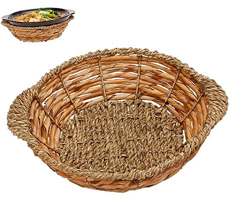 ROMISBABA Almohadilla de vajilla fruteros Fruit Bowl Estera de Olla de Piedra Mimbre Cesta Plato pequeño Tejido agarradera multifunción Soporte para Cacerola doméstica Estera Tejida