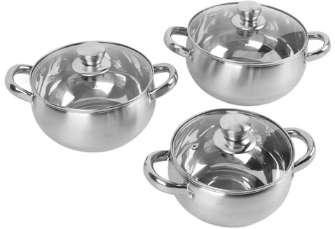 Tomedny Juego de cacerolas pequeñas de 3 piezas, juego de ollas de acero inoxidable con tapas, ollas para cocinar salsa, suministros de cocina versátiles para guisos y sopas