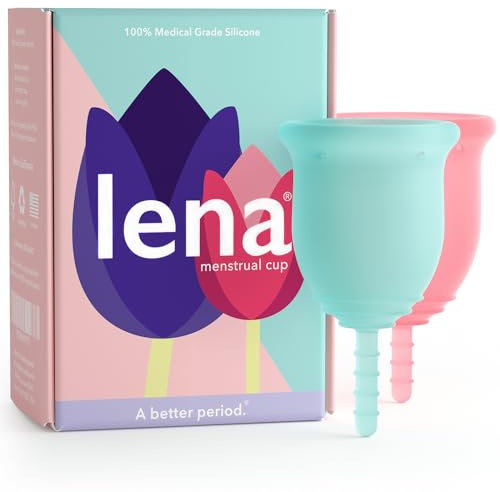 Lena Menstrual Cups, Reusable Period Cup, Tampons,Period Underwear and Menstrual Pads Alternative, Feminine Care, FSA Eligible, Silicone Menstrual Cup, Made in USA, Small & Large, Pink & Turquoise