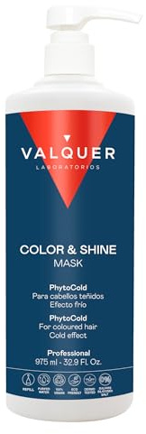 Valquer Mascarilla Capilar Glacial Potenciador del Color y Brillo para Cabello Teñido. Hidratante Efecto Frío con PhytoCold, Germen de Trigo y Extracto de Arándano. Vegano. 975 ml.