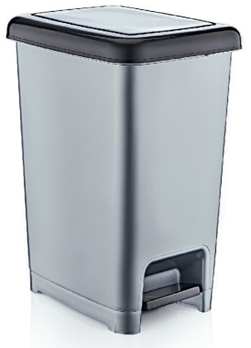 Small/Large Slim Plastic Pedal Bin Home Bedroom Bathroom Kitchen Rubbish Dustbin (Black/Grey, 10 Litre)