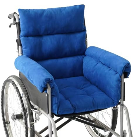 JiangDing Rollstuhlkissen druckverhindernde Zubehörteile mit Armlehne Unterstützt Steißbein & Rücken, rutschfest Passend für 18 Rollstuhlsitzkissen, Ouding Blau