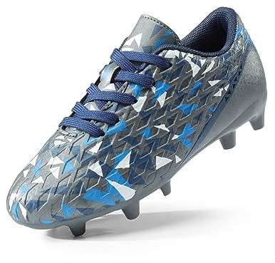 DREAM PAIRS Boys Football Boots Shoes Kids Girls Soccer Athletics Sport Training Shoes Indoor Outdoor Football Shoes Sneakers for Unisex,Size 4 Big Kid,Dark/Grey/Royal/Blue,HZ19003K