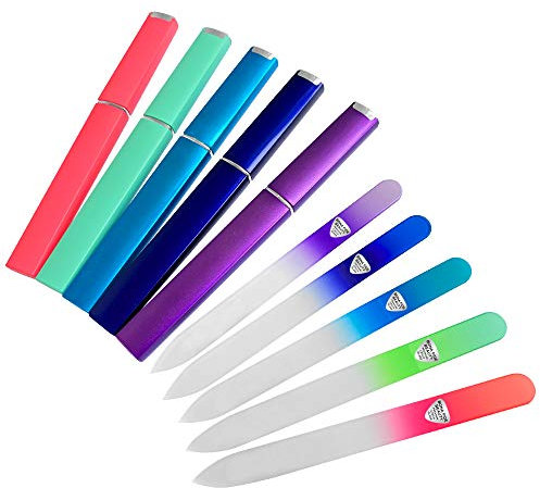 Czech Glass Files for Nails, Manicure Fingernail Files with Cases - 5-Piece Bona Fide Beauty Premium Czech Glass Files
