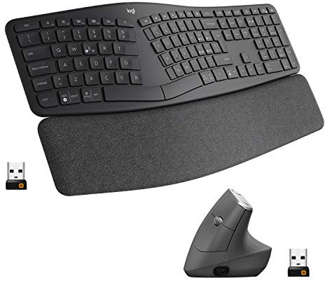 Logitech MX Mouse Verticale Wireless Ergonomico + Tastiera split wireless ergonomica Logitech ERGO K860 con supporto per i polsi