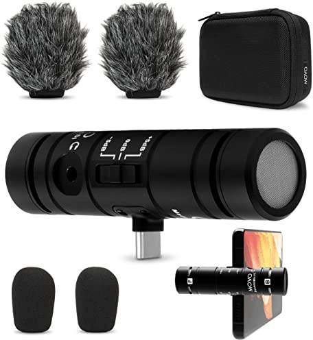 Movo DoubleMic-UC Dual Capsule Phone Microphone for USB-C Devices- Two-Sided Cardioid Condenser Android Shotgun Mic for Video Recording- Professional Microphone for Samsung, iPad Pro, Google Pixel
