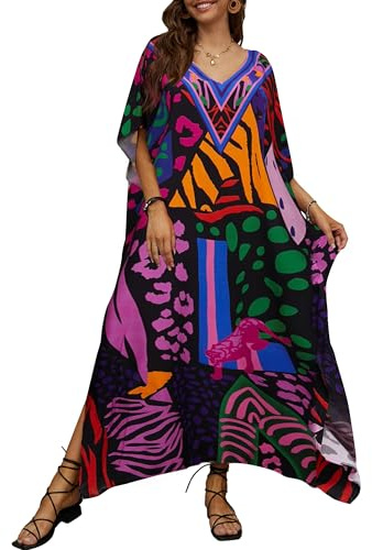 Bsubseach Kaftan Vestidos para Mujeres Más Traje de Baño Cubrir Caftán Loungewear Vestido Resort Wear Lunares de Colores