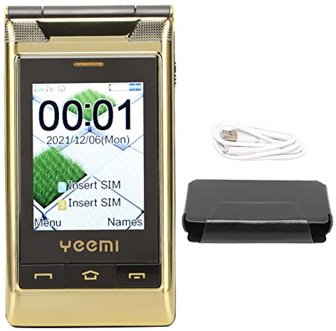 3G GSM-mobiltelefon, 3.0 In Flip Seniortelefon för äldre, Dual SIM-mobiltelefon med SOS/Stor Knapp/Clear Call /8 Familjenummer, Lång Standby (Guld)