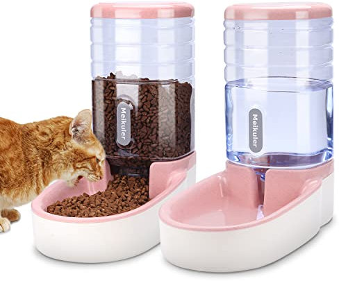 Distributore automatico di cibo da 3,8 l, con pala, dispenser di acqua da 3,8 l, mangiatoia per cani, gatti, animali domestici (rosa)