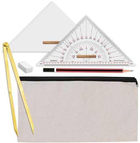 Liquidraw Divisor de navegación marina, universal, juego de transportador náutico, regla triangular cuadrada con divisor de latón macizo de 8 pulgadas