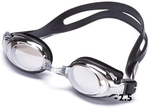 Premium Optical Swimming Goggle - with choice of Silver Mirror or Grey Tinted Lens (Silver Mirror Lens. Minus 2.5)