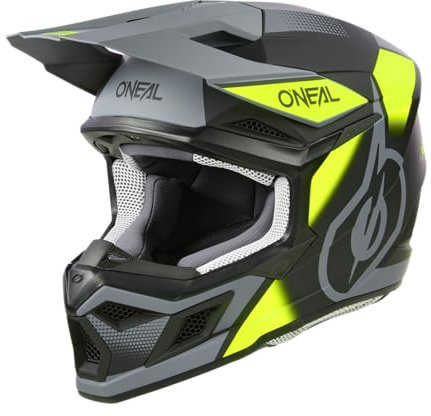 O'NEAL | Motocross-Helm | 3SRS Helm VISION Schwarz/Neongelb/Grau | Größe XS