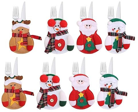 ViLiyDuo 8 Stück Weihnachten Bestecktasche,Bestecktasche Weihnachts-Tischdekorationen,Festliche Party-Bestecktaschen Mehrfarbig