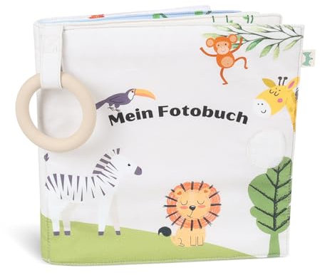 Album photo en coton bio pour bébé et enfant avec anneau de dentition et pendentif cadeau de naissance et d’adaptation pour garçons et filles