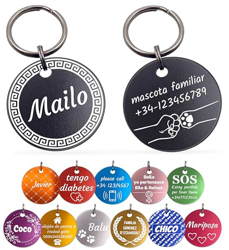 Unikat Branding | Targhetta per cani in confezione singola, per cani, gatti e padroni, personalizzabile, su entrambi i lati con incisione, rotonda, 30 e 35 mm (viola, 35 mm)