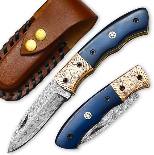 PAL 2000 KNIVES Couteau pliant - Couteau de poche fait main en acier de Damas CHA-9749