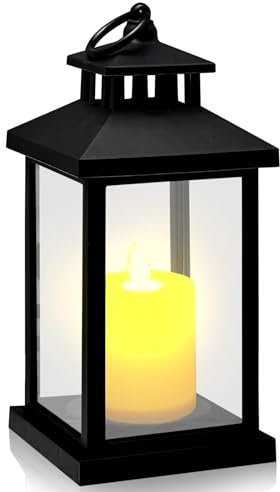 Lanterne noire - Grandes lanternes pour l'extérieur - Lanternes de jardin pour bougies - 22 cm - Bougeoir colonne - Style vintage - Halloween - Noël - Cimetière - Résistant aux intempéries (style B)