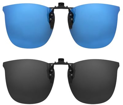 Hifot Aufsatz Clip on Sonnenbrille 2 Pack, Polarisierte Linse Passen Über Korrekturbrillen, Flip-up Randlose Myopie Sonnenbrille für Frauen und Männer