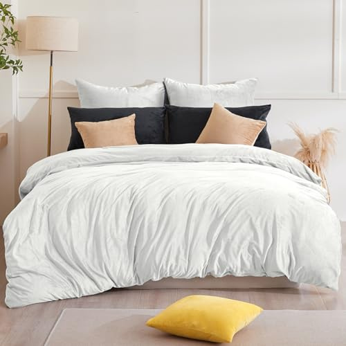 Beqnat vinter flanell sängkläder 200 x 220 3 delar varm fluffig teddy plysch sängkläder set kashmir touch vintersängkläder fleece 1 påslakan örngott 2 st 80 x 80 med dragkedja, vit