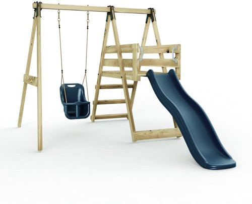 Rebo Glide Wooden Single Swing Set with 6ft Slide and Swing Seat – Orchid (Navy Blue Baby Swing) | OutdoorToys | Kids Outdoor Wooden Play Equipment for Gardens, Frame & Accessories Included