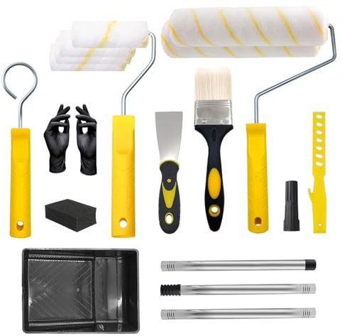 Nuscen Rouleau de peinture, 18 accessoires de peinture, kit de peinture, kit complet de peinture, équipé d'outils muraux courants, kit de pinceaux de peinture