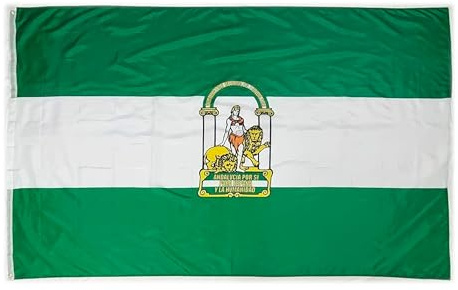 Bandera XL de Andalucía para Exterior, 225x150 cm, Balcón Reforzado con 2 Ojales Metálicos (Andalucía, 225x150CM)