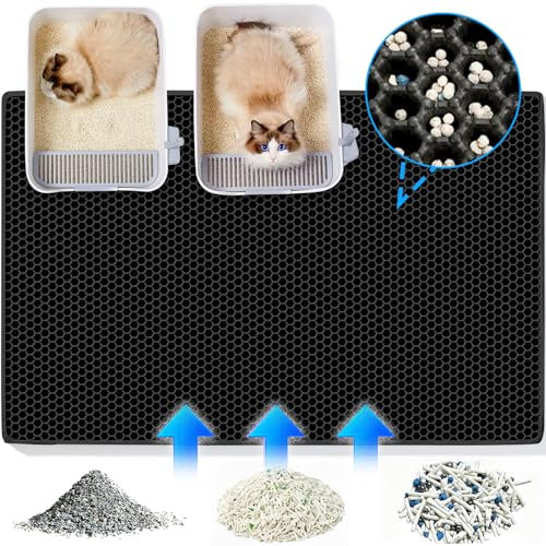Katzenklo Matte 90X60 CM Doppelte Schichte, Katzenstreu Matte Wasserdicht und Rutschfeste, Waben Design Katzenmatte Katzenklo, Katzenklo Matte Groß xxl EVA Material Schwarz